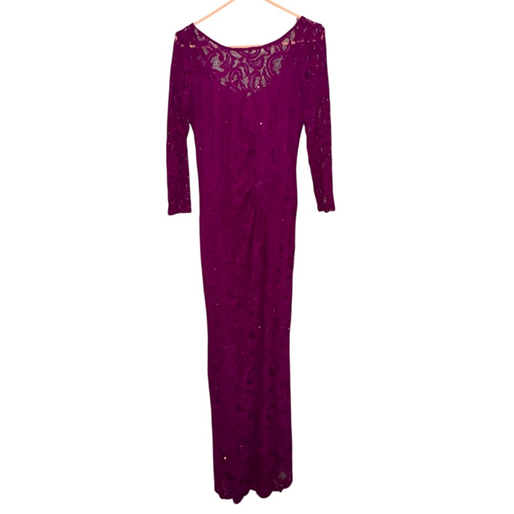 MARINA Purple Sequin Off the Shoulder Gown